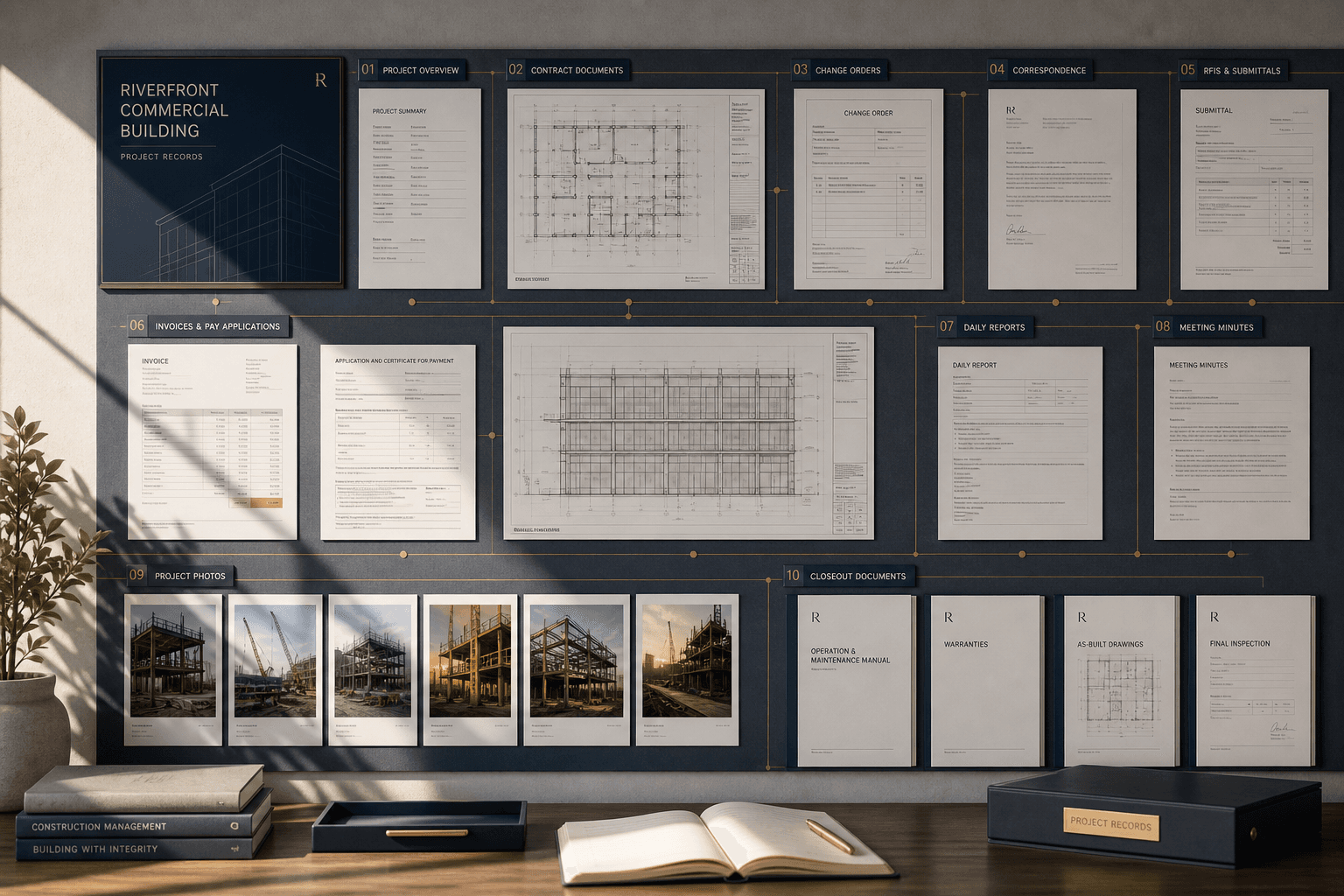 Construction project records organized into a structured, connected record