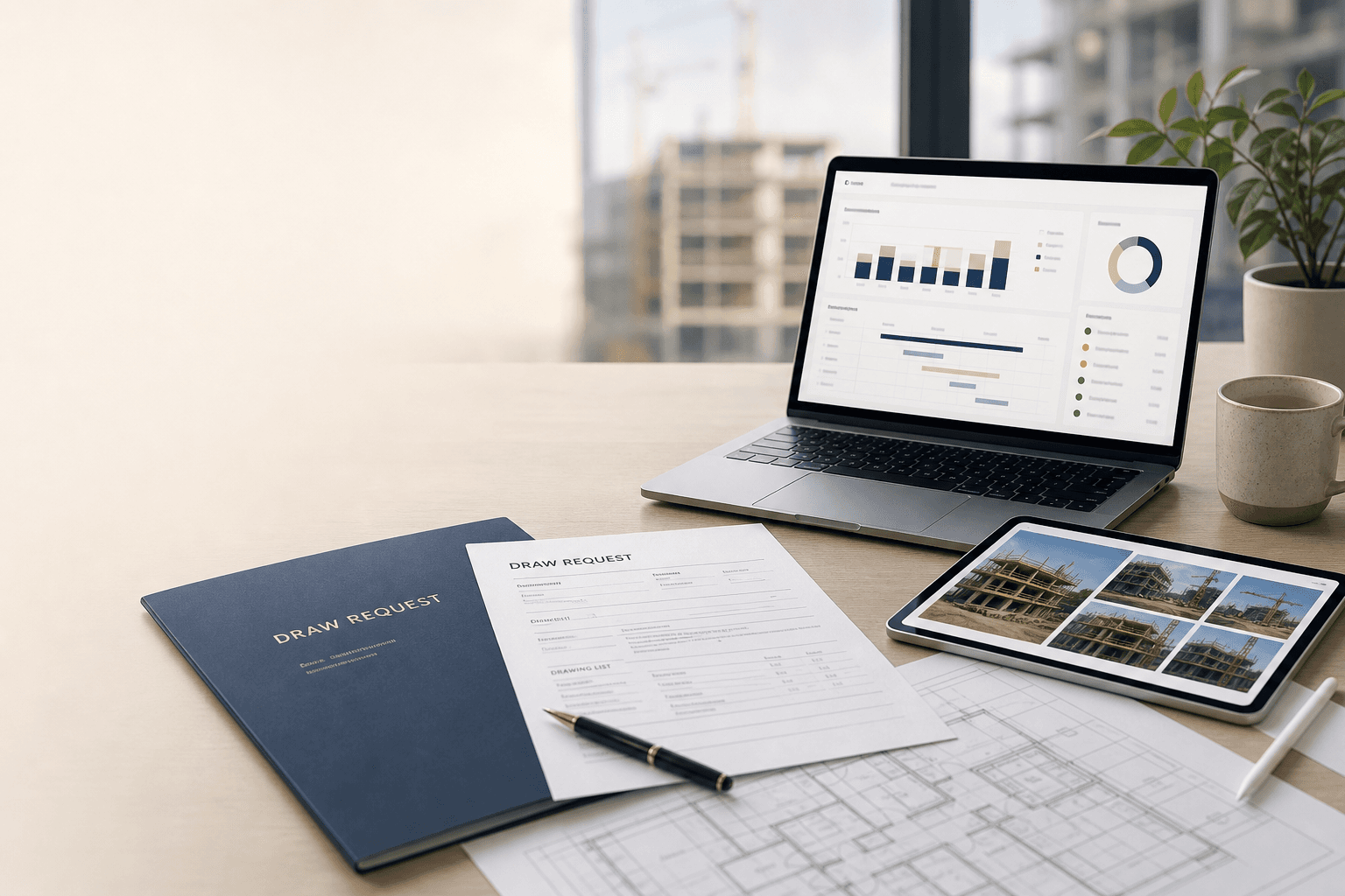 Project monitoring dashboard with construction budget and schedule documents